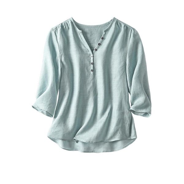 women's blouses & shirts shuchan office lady ramie women button v-neck three quarter sleeve thin blusa mujer woman top, White
women's blouses & shirts shuchan office lady ramie women button v-neck three quarter sleeve thin blusa mujer woman top, White
