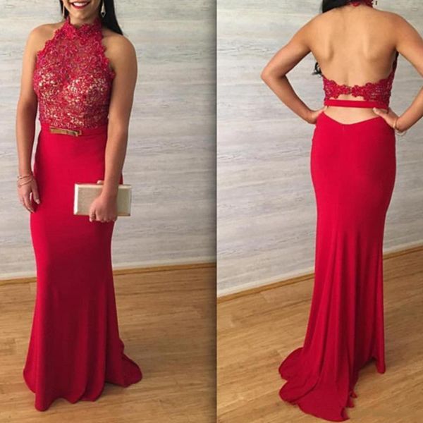 party dresses 2021 red lace appliques prom halter sleeveless hollow backless with belt evening gowns, White;black
party dresses 2021 red lace appliques prom halter sleeveless hollow backless with belt evening gowns, White;black