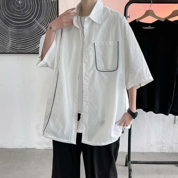 men's casual shirts literary 5-point sleeve shirt loose ruffian handsome personality square collar white thin blouse 2021 summer, White;black
men's casual shirts literary 5-point sleeve shirt loose ruffian handsome personality square collar white thin blouse 2021 summer, White;black