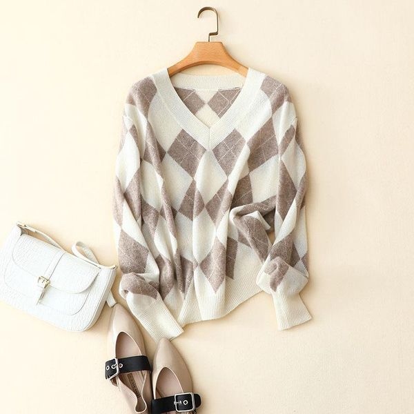 argyle vintage womens sweater ladies winter knitted thin v-neck 100% cashmere arrival sweaters women's, White;black
argyle vintage womens sweater ladies winter knitted thin v-neck 100% cashmere arrival sweaters women's, White;black