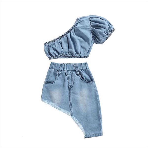 infant kids girls denim clothes set, solid color short sleeve off shoulder cropped irregular hem skirt 1 5t, White
infant kids girls denim clothes set, solid color short sleeve off shoulder cropped irregular hem skirt 1 5t, White