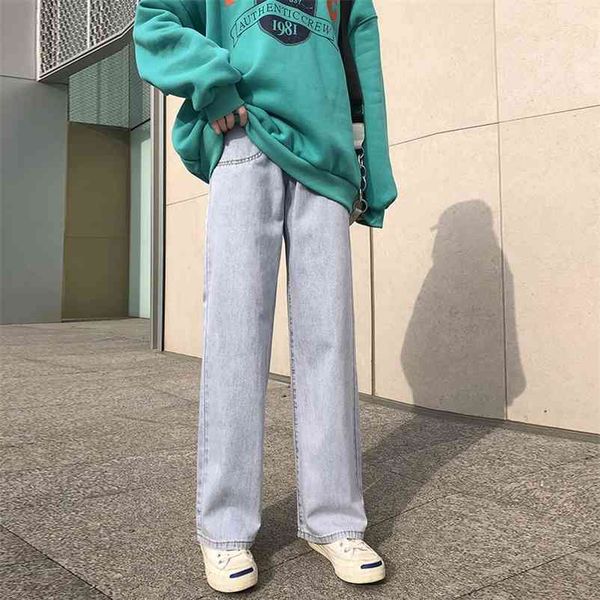 jeans women's spring and summer thin section wide leg mopping pants high waist slim double button t1229 210510, Blue 
jeans women's spring and summer thin section wide leg mopping pants high waist slim double button t1229 210510, Blue