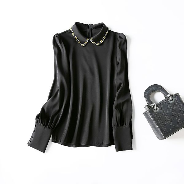 europe and the united states women's clothing spring 2021 long - sleeved beaded doll neck fashionable black silk shirt ej0d, White
europe and the united states women's clothing spring 2021 long - sleeved beaded doll neck fashionable black silk shirt ej0d, White