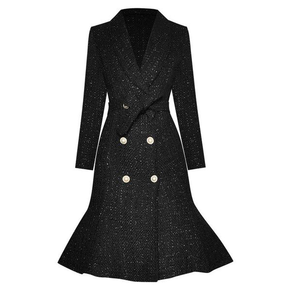 women's wool & blends autumn winter runway fashion tweed woolen jackets coats women elegant trumpet vestidos long blend party overcoat, Black
women's wool & blends autumn winter runway fashion tweed woolen jackets coats women elegant trumpet vestidos long blend party overcoat, Black