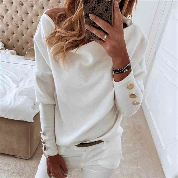 autumn women off shoulder knitted sweaters long slash neck button solid casual sweater streetwear pullover, White;black
autumn women off shoulder knitted sweaters long slash neck button solid casual sweater streetwear pullover, White;black