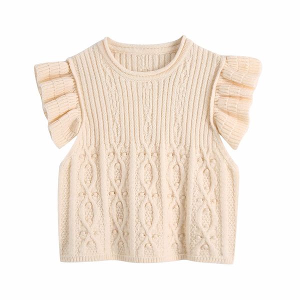 women knitted ruffled sleeveless o-neck sweater vest chic lady fashion casual clothes 210517, Black;white
women knitted ruffled sleeveless o-neck sweater vest chic lady fashion casual clothes 210517, Black;white