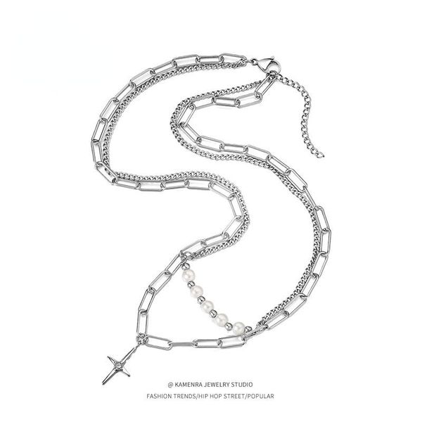 chains simple personality punk titanium steel stitching double-layer pearl necklace cuban hip-hop trend wild street lovers gift jewelry, Silver
chains simple personality punk titanium steel stitching double-layer pearl necklace cuban hip-hop trend wild street lovers gift jewelry, Silver