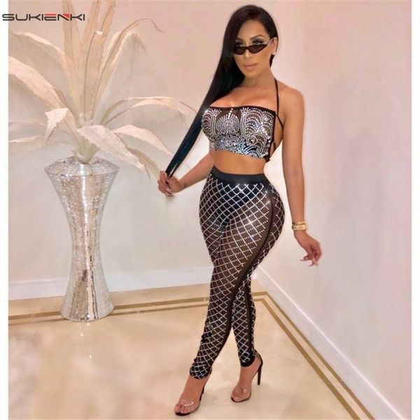 women's & capris summer women sheer mesh sequined halter crop skinny long pants 2 pieces suit sets lady party jumpsuit outfits, Black;white
women's & capris summer women sheer mesh sequined halter crop skinny long pants 2 pieces suit sets lady party jumpsuit outfits, Black;white