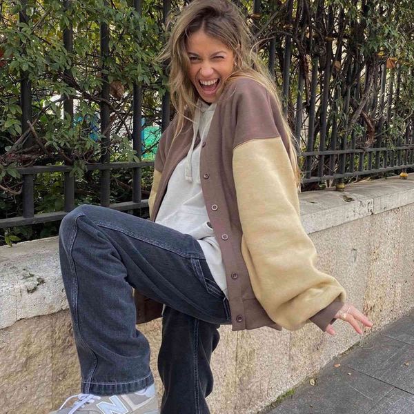 women's hoodies & sweatshirts vintage brown bomber women's jacket beige fall slices around the neck.....baseball uniform femme har, Black
women's hoodies & sweatshirts vintage brown bomber women's jacket beige fall slices around the neck.....baseball uniform femme har, Black