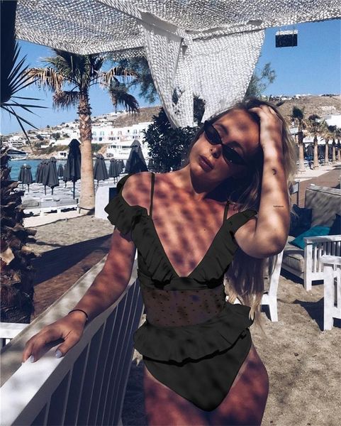 women's swimwear 2021 polka dot bikini mesh ruffles bathing suit women high waist biquini push up swimsuit bandeau suit., White;black
women's swimwear 2021 polka dot bikini mesh ruffles bathing suit women high waist biquini push up swimsuit bandeau suit., White;black