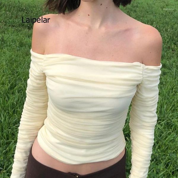 women's t-shirt 2021 elegant spring and autumn off shoulder slim mesh trumpet long sleeve open navel for women, White
women's t-shirt 2021 elegant spring and autumn off shoulder slim mesh trumpet long sleeve open navel for women, White