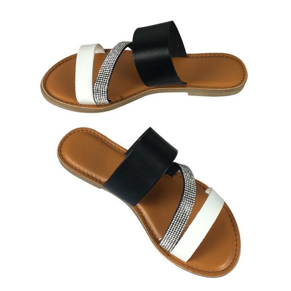 women's fashion rhinestone striped slides summer outdoor comfort rubber soled solid colored female slippers, Black
women's fashion rhinestone striped slides summer outdoor comfort rubber soled solid colored female slippers, Black