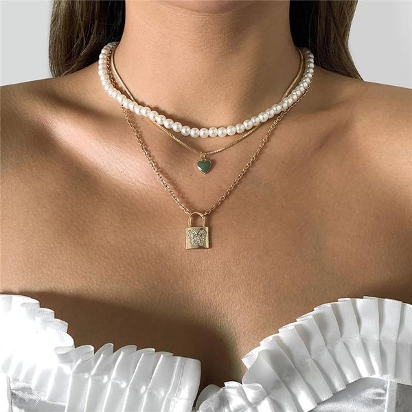 pendant necklaces punk multilayer heart butterfly lock necklace women vintage geometric imitation pearl choker collar jewelry, Silver
pendant necklaces punk multilayer heart butterfly lock necklace women vintage geometric imitation pearl choker collar jewelry, Silver