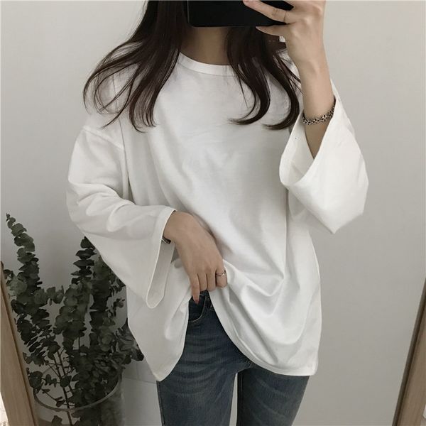 knits minimalist solid full-sleeved pullovers brief tee retro casual gentle basic chic loose t-shirts, White
knits minimalist solid full-sleeved pullovers brief tee retro casual gentle basic chic loose t-shirts, White