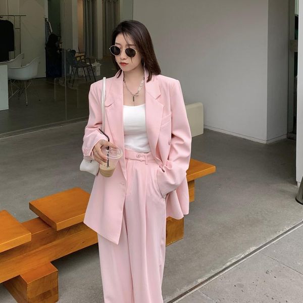 women's two piece pants jacket fashion brand casual elegant single breasted high waist loose pink summer 2021, White
women's two piece pants jacket fashion brand casual elegant single breasted high waist loose pink summer 2021, White