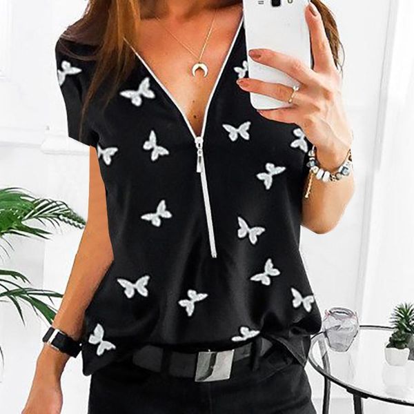 women's t-shirt butterfly print t-shirts women zipper ladies plus size short sleeve v-neck pullover shirt spring elegant tee clothes, White
women's t-shirt butterfly print t-shirts women zipper ladies plus size short sleeve v-neck pullover shirt spring elegant tee clothes, White