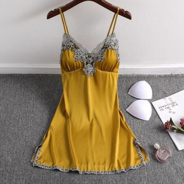 women's sleepwear 2021 summer ice silk suspender nightdress with bra pajamas home clothes korean students, Black;red
women's sleepwear 2021 summer ice silk suspender nightdress with bra pajamas home clothes korean students, Black;red