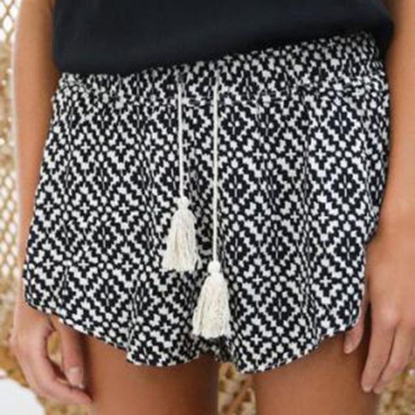 women's shorts women elastic waist floral printed tassel geometric casual short boho loose soft cotton 2021 summer femme, White;black
women's shorts women elastic waist floral printed tassel geometric casual short boho loose soft cotton 2021 summer femme, White;black
