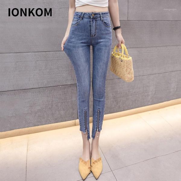 women's jeans ionkom blue bleach wash high waist denim women casual irregular destroyed cut zipper hem pants elastic skinny
women's jeans ionkom blue bleach wash high waist denim women casual irregular destroyed cut zipper hem pants elastic skinny