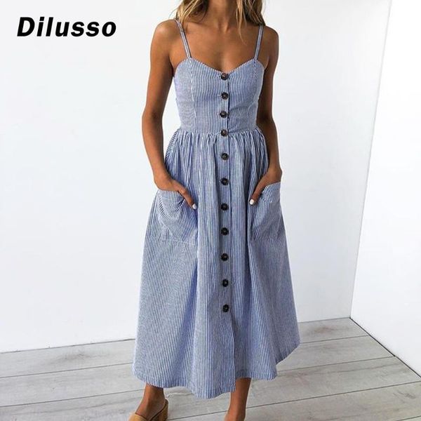 women fashion summer dress striped button sleeveless high waist pockets ankle-length vestido#d3 casual dresses, Black;gray
women fashion summer dress striped button sleeveless high waist pockets ankle-length vestido#d3 casual dresses, Black;gray