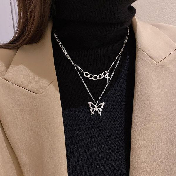 pendant necklaces cross butterfly necklace stainless steel goth fashion jewelry double layer men women punk costume, Silver
pendant necklaces cross butterfly necklace stainless steel goth fashion jewelry double layer men women punk costume, Silver