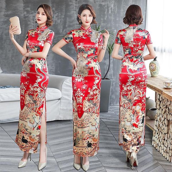 ethnic clothing classic print flower satin women vintage cheongsam chinese style evening dress retro slim red long mandarin collar qipao
ethnic clothing classic print flower satin women vintage cheongsam chinese style evening dress retro slim red long mandarin collar qipao