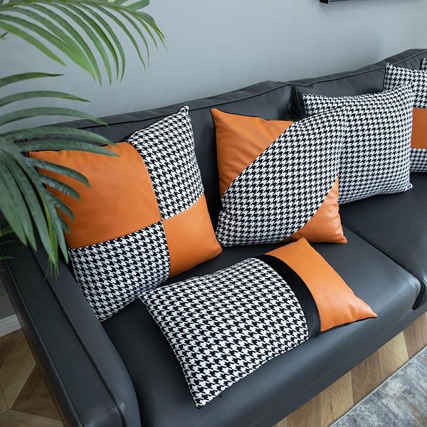 cushion/decorative pillow leather stitching cushion cover brief houndstooth lattice printed cushions covers colour blocking comfortable eleg
cushion/decorative pillow leather stitching cushion cover brief houndstooth lattice printed cushions covers colour blocking comfortable eleg