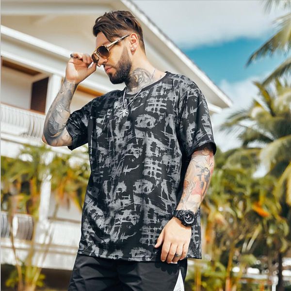 tee 2021 summer oversized t-shirt Male Fat man's tops Crew's neck cotton shirt, White;black