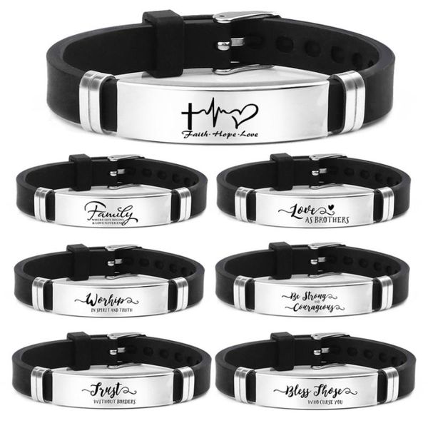 bangle trendy religious heart jesus scripture quote christian bible inspirational verse faith hope love silicone bracelets for man, Black
bangle trendy religious heart jesus scripture quote christian bible inspirational verse faith hope love silicone bracelets for man, Black