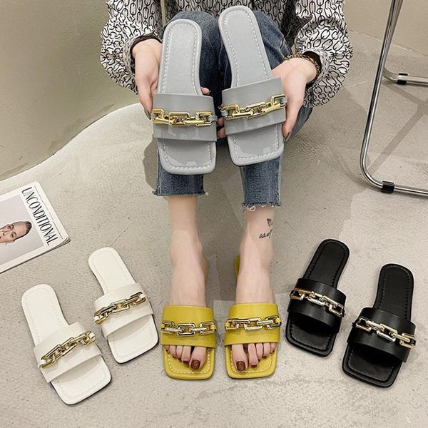 summer women slippers fashion square toe flat outdoor slides shoes casual chain decoration open lady big size, Black
summer women slippers fashion square toe flat outdoor slides shoes casual chain decoration open lady big size, Black