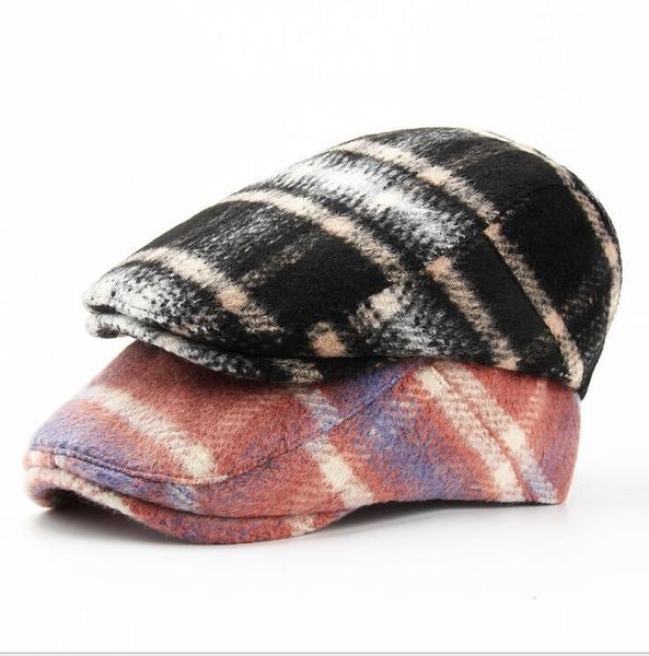 berets woolen cotton beret autumn and winter plaid caps for men women british warm casual hat forward cap, Blue;gray
berets woolen cotton beret autumn and winter plaid caps for men women british warm casual hat forward cap, Blue;gray