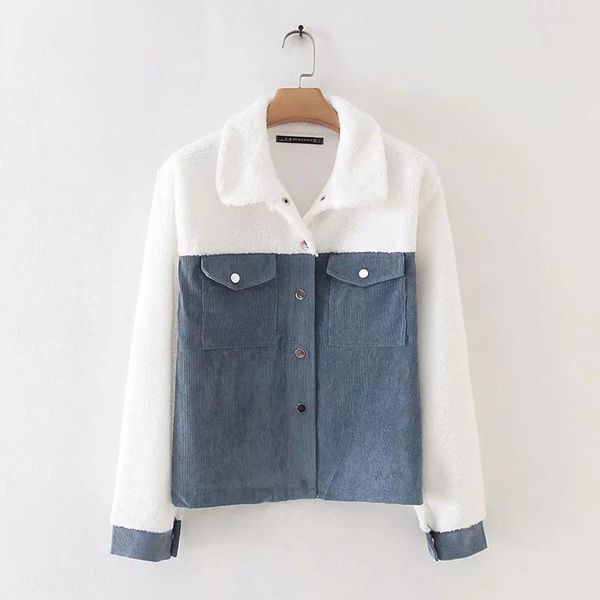 women's jackets 2021 autumn-spring women patchwork lambswool jacket female warm blue corduroy fashion single breasted pockets outwear, Black;brown
women's jackets 2021 autumn-spring women patchwork lambswool jacket female warm blue corduroy fashion single breasted pockets outwear, Black;brown