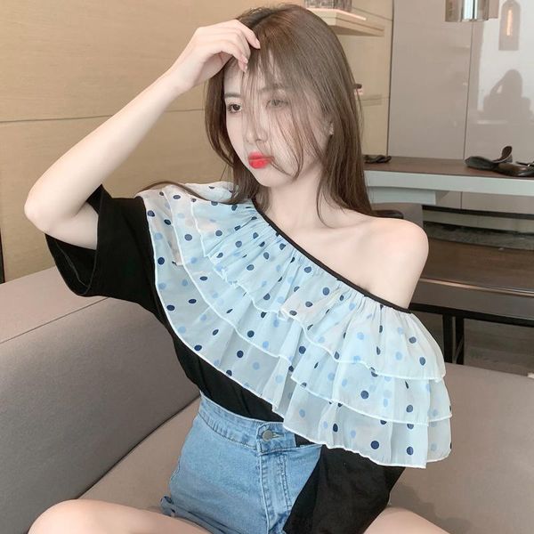 women's blouses & shirts coigarsam fashion ruffles blouse women summer short sleeve blusas womens and black 0506, White