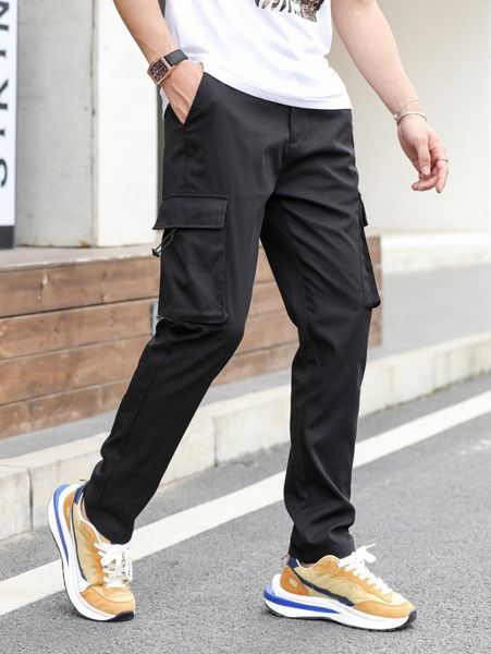 men slant pocket drawstring cargo pants w99i#, Black
men slant pocket drawstring cargo pants w99i#, Black