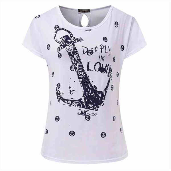 and summer tees short womens shirt boat anchor clothes plus size, White