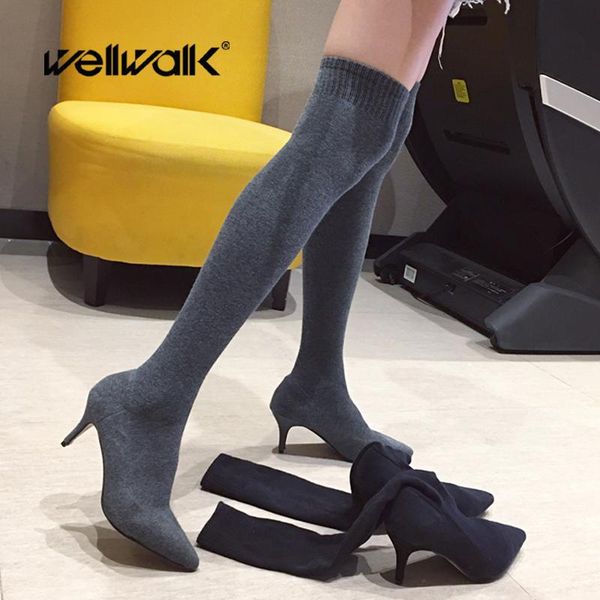 boots stretch fabric sock pointed toe over-the-knee heel thigh high dress booties plain color female winter shoes med, Black
boots stretch fabric sock pointed toe over-the-knee heel thigh high dress booties plain color female winter shoes med, Black
