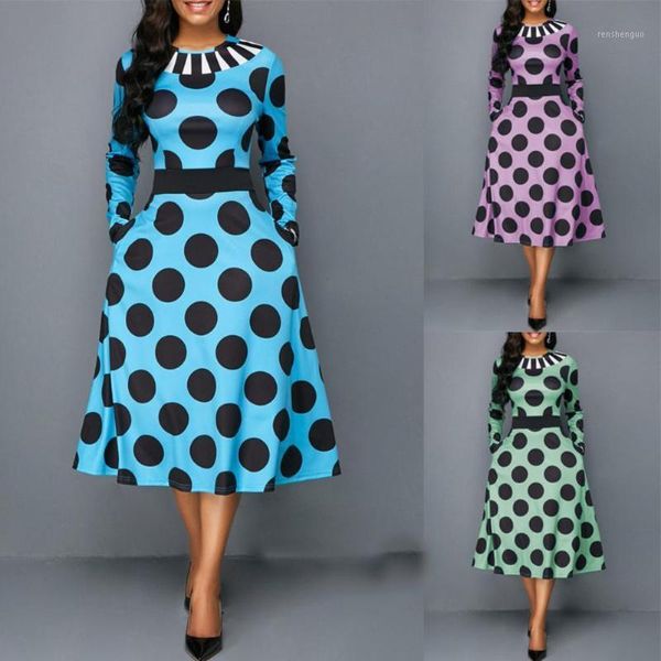 vintage women long sleeve o neck polka dot print large swing party midi dress casual dresses, Black;gray
vintage women long sleeve o neck polka dot print large swing party midi dress casual dresses, Black;gray