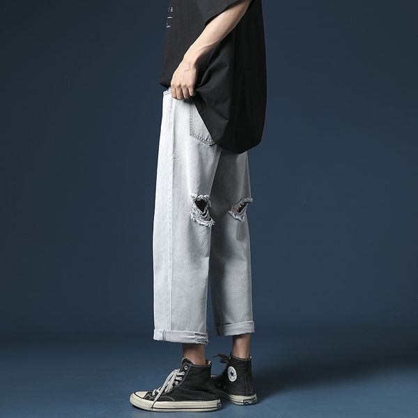 men's jeans ripped fashion retro casual wide-leg men streetwear korean loose hip-hop hole straight denim trousers mens xghw, Blue
men's jeans ripped fashion retro casual wide-leg men streetwear korean loose hip-hop hole straight denim trousers mens xghw, Blue
