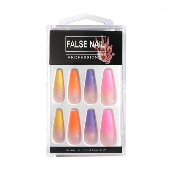 20pcs/set gradient color long coffin fake nails european rainbow ballerina full cover nail extension diy colorful nails1, Red;gold
20pcs/set gradient color long coffin fake nails european rainbow ballerina full cover nail extension diy colorful nails1, Red;gold