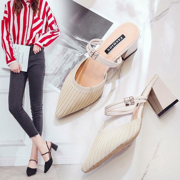 cross-tied pointed toe high-heeled shoes lady ladies' slippers slipers women luxury slides med cover heels square soft 2021, Black
cross-tied pointed toe high-heeled shoes lady ladies' slippers slipers women luxury slides med cover heels square soft 2021, Black