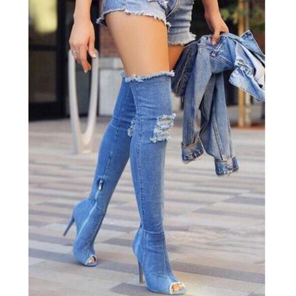 boots jeans women shoes fashion open sock high heel woman pumps side zipper denim over knee winter booties female, Black
boots jeans women shoes fashion open sock high heel woman pumps side zipper denim over knee winter booties female, Black