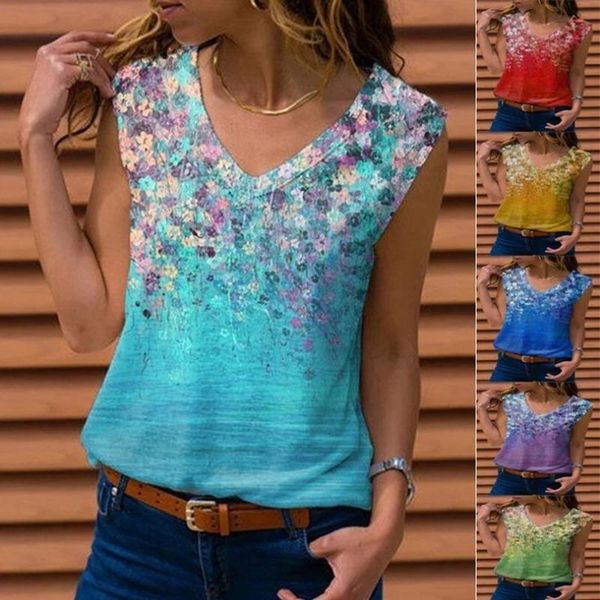 women's t-shirt fashion trend v-neck sleeveless casual floral print pullover summer loose large size all-match ladies, White
women's t-shirt fashion trend v-neck sleeveless casual floral print pullover summer loose large size all-match ladies, White