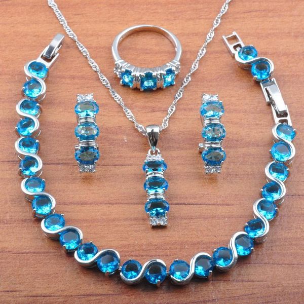 earrings & necklace gift for women jewelry sets wedding jewelrry sky blue cubic zirconia and ring bracelet set js0159, Silver
earrings & necklace gift for women jewelry sets wedding jewelrry sky blue cubic zirconia and ring bracelet set js0159, Silver