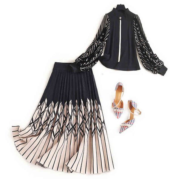 two piece dress spring autumn lantern sleeve sweater zipper front and knitted striped skirt suit women clothing set high end outfits mec1, White
two piece dress spring autumn lantern sleeve sweater zipper front and knitted striped skirt suit women clothing set high end outfits mec1, White