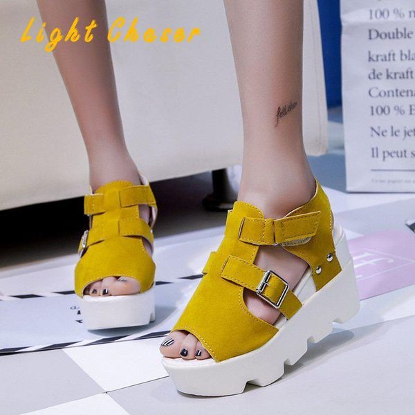 sandals spring and summer thick-soled fish mouth women's slope with high heels beach shoes, Black