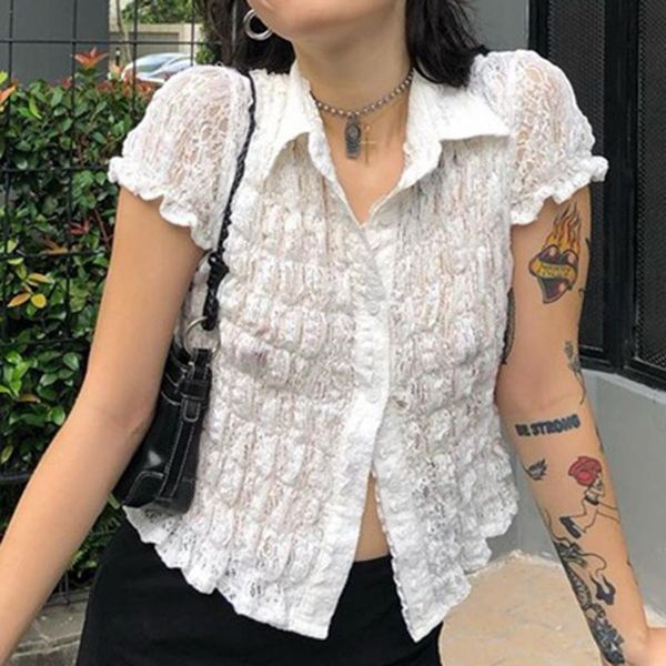 women's t-shirt women summer lace t-shirts polos collar foldable bubble short sleeve streetwear female @88, White
women's t-shirt women summer lace t-shirts polos collar foldable bubble short sleeve streetwear female @88, White