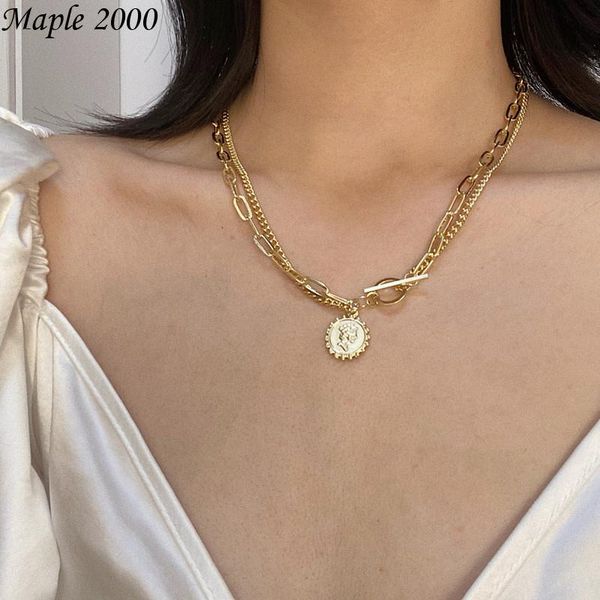 double queen gold coin necklace personality niche temperament european and american trend necklaces chains, Silver
double queen gold coin necklace personality niche temperament european and american trend necklaces chains, Silver