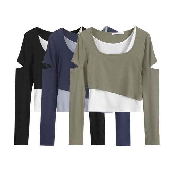 women's t-shirt ewsfv 2021 autumn arrive women fake two-piece high waist irregular short ripped long sleeves bottoming, White
women's t-shirt ewsfv 2021 autumn arrive women fake two-piece high waist irregular short ripped long sleeves bottoming, White