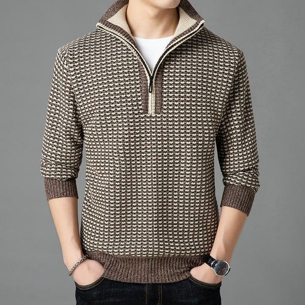 men's sweaters warm sweater autumn and winter half zipper thickening plus velvet stand-up collar loose long-sleeved knitted pullover, White;black
men's sweaters warm sweater autumn and winter half zipper thickening plus velvet stand-up collar loose long-sleeved knitted pullover, White;black