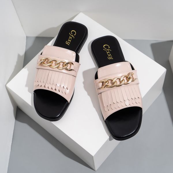 2021 metal chain flip-flops with tassel pu solid color casual slipper cfxxy-98 06, Black
2021 metal chain flip-flops with tassel pu solid color casual slipper cfxxy-98 06, Black